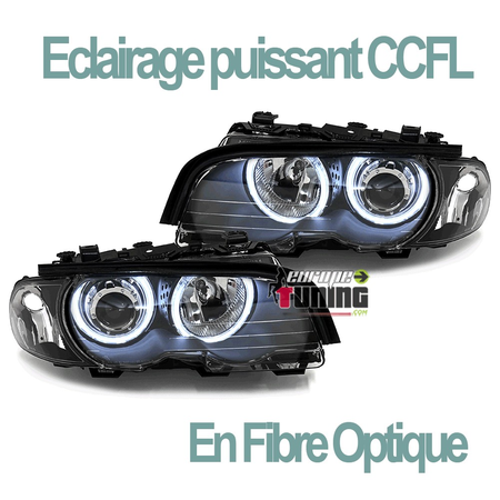 PHARES NOIRS ANNEAUX FEUX ANGEL EYES CCFL BMW SERIE 3 E46 COUPE CABRIOLET 99-03 (05165)