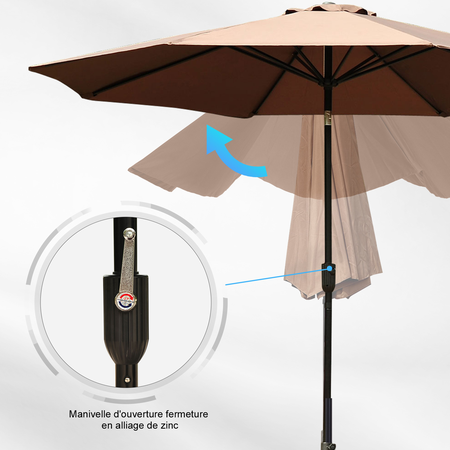 Parasol octogonal inclinable 3 m métal polyester 180 g/m²