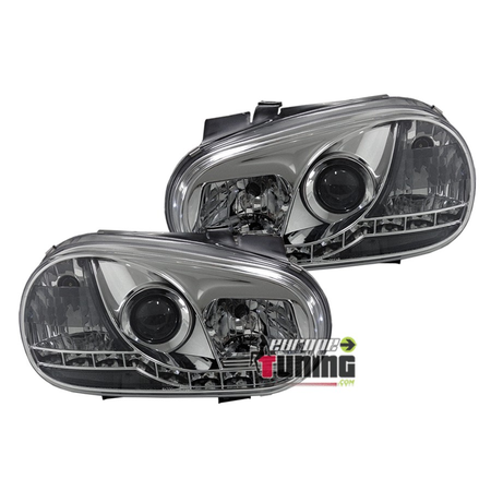 PHARES FEUX AVANTS LED DEVIL EYES CHROME VOLKSWAGEN VW GOLF 4 (x13559)