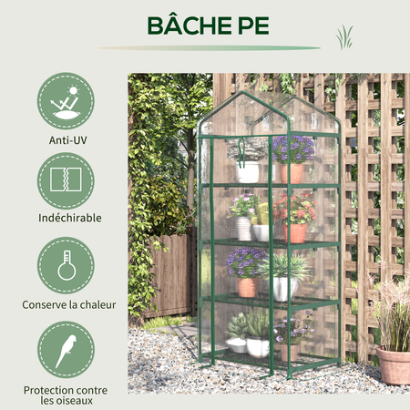 Serre de jardin balcon 4 étagères acier PVC transparent