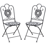 Lot de 2 chaises de jardin pliables style fer forgé noir blanc