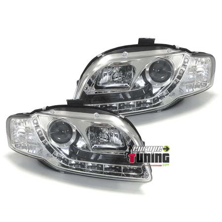 FEUX PHARES AVANTS CHROME LED DEVIL EYES DE JOUR DIURNES DRL AUDI A4 B7 8H (00265)