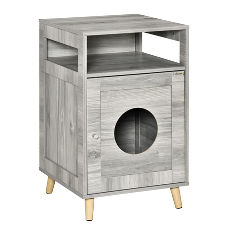 Maison de toilette pour chat aspect bois gris