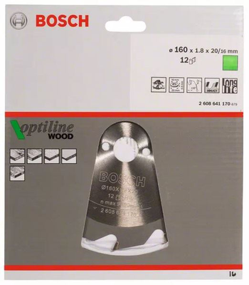 Lame de scie circulaire 160x20x1,8mm pour le bois 12 dents - BOSCH - 2608641170