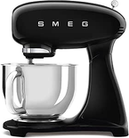 Smeg Robot sur Socle SMF03BLEU, 10 Niveaux de Vitesse, Fonction Mise en marche progressive, Bol 4,8 L, Verrouillage Moteur de Sécurité, 3 Batteurs, Crochet et Couvercle Fournis, 800W, Noir