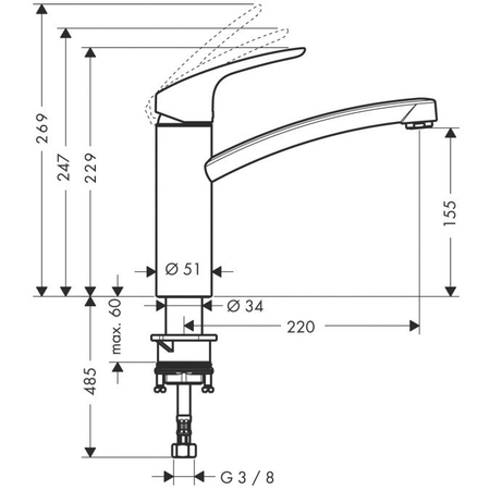 Mitigeur évier FOCUS M41 cartoucge Eco C3 chromé - HANSGROHE - 31816000