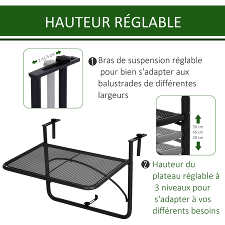 Table suspendue pour balcon métal noir