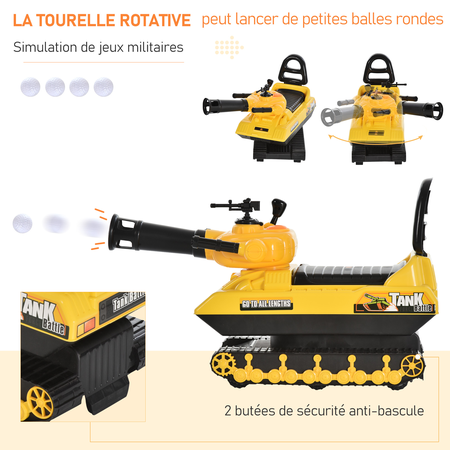 Porteur enfant voiture enfant tank coffre klaxon pistolet à balles jaune