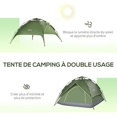 Tente de camping pop up 2-3 personnes vert kaki