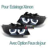 OPTIQUES PHARES NOIRS ANNEAUX LED 3D AU XENON BMW SERIE 3 E90 & E91 2008-2012 PH2 (05458)