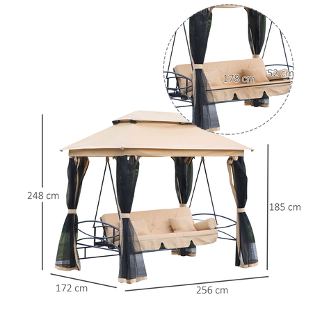 Balancelle de jardin convertible 3 places acier polyester