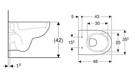 Cuvette WC suspendue RENOVA à fond creux 48cm - GEBERIT- 203245000