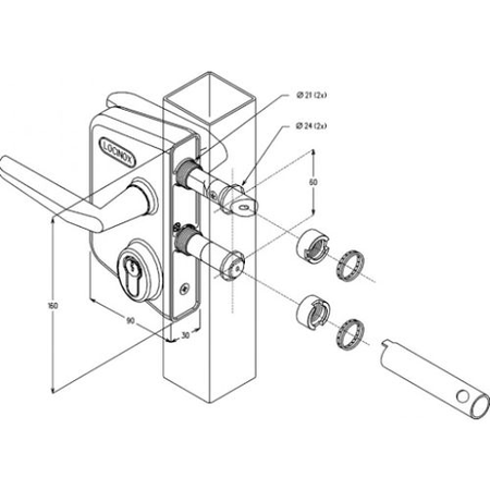 Serrure de portail battant ancien modèle tube 30-50mm finition argent - LOCINOX - LCKX3030U2LZILVVSZM