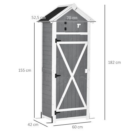 Armoire de jardin multi-rangements 2 portes sapin gris blanc