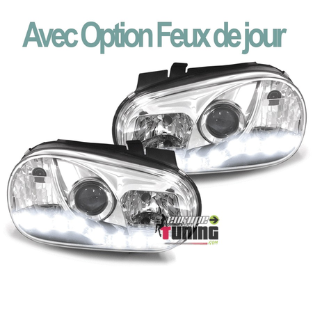 PHARES FEUX AVANTS DE JOUR LED DIURNES DRL DEVIL EYES CHROME VOLKSWAGEN VW GOLF 4 (03755)