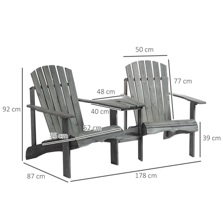 Fauteuils de jardin Adirondack avec table basse sapin gris