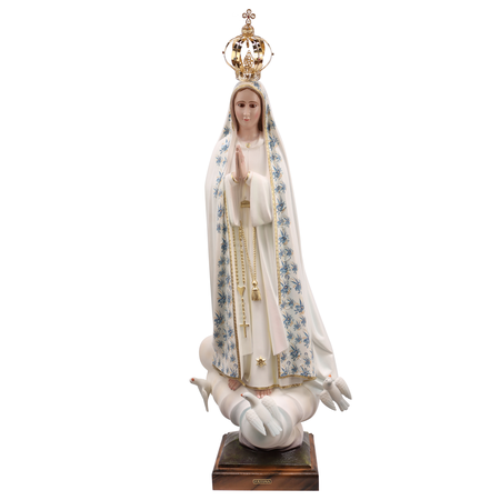 Statue de Fatima vêtue de son manteau fleuri bleu 95 cm