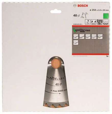 Lame de scie circulaire 254x30x2mm Optiline Wood pour le bois 40 dents - BOSCH - 2608640435