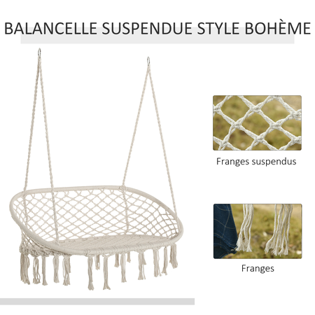 Banc suspendu macramé coton polyester beige