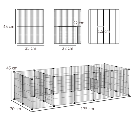 Cage parc enclos modulable pour petits animaux acier noir