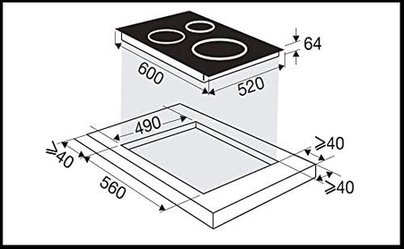 Sauter - SPI9544B - Plaque Induction - Table de Cuisson Encastrable - Noir - 3 Foyers - 7400W - Dimensions Encastrement : 56x49cm - Grand Foyer 28 cm - Fabriqué en France