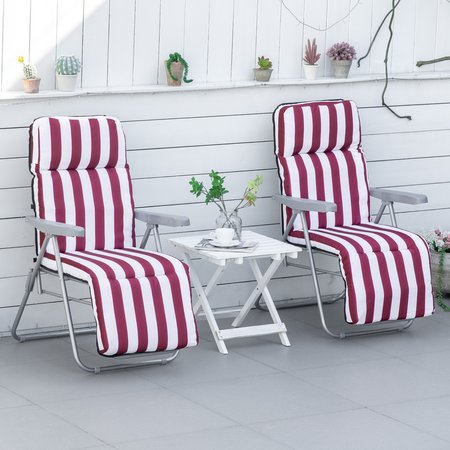 Lot de 2 chaises longues pliables rouge blanc