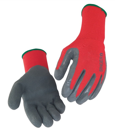 Gants tricot polyamide enduit latex rouge/gris T9 - SINGER - NYM15LG - 9