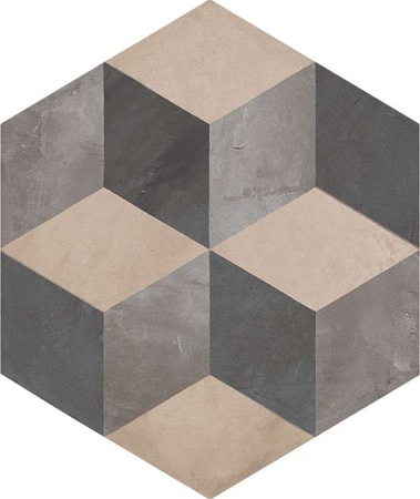 TERRA CUBO HEXAGONAL GRIS - 25x21,6 cm - Carrelage Hexagonal aspect ciment à motifs cubes géométriques