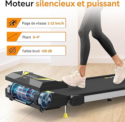 Tapis de Course 4 en 1 FreepiFitness – Tapis de Marche Pliable avec Inclinaison, Vitesse 12 km/h, pour Sport à Domicile