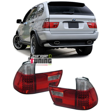 FEUX ARRIERES ROUGES CLAIRS A LEDS POUR BMW X5 E53 1999-2003 PHASE 1 (13123)