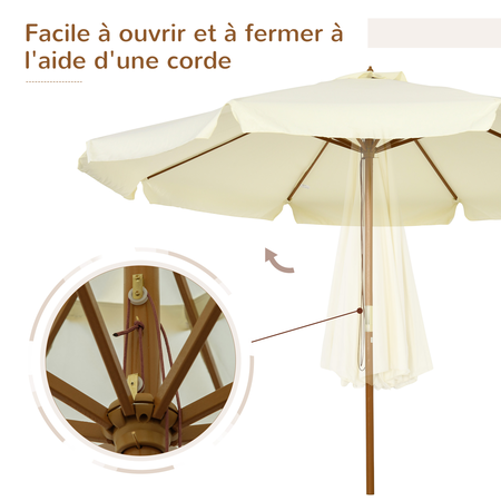 Parasol droit rond Ø 3,25 x 2,5H m bois de bambou polyester