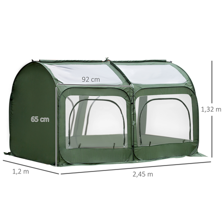 Serre de jardin pop-up 4 portes zippées enroulables sac transport PVC vert