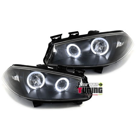 PHARES NOIRS DOUBLE ANNEAUX LED ANGEL EYES RENAULT MEGANE II PH I 2002-2006 (05474)