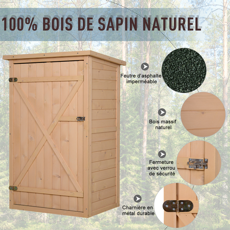 Armoire de jardin porte verrouillable 2 étagères bois sapin