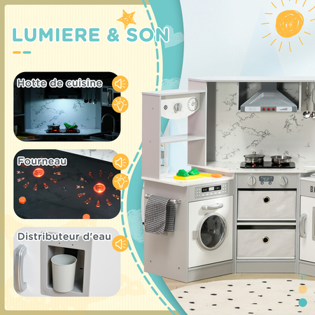 Cuisine pour enfant jeu d'imitation nombreux accessoires rangements gris blanc