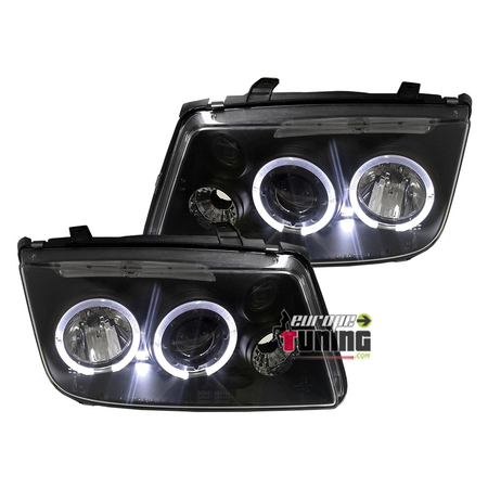 PHARES FEUX AVANTS NOIRS ANNEAUX ANGEL EYES VOLKSWAGEN VW BORA (11306)