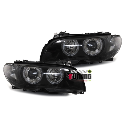 PHARES FEUX AVANTS ANGEL EYES LED NOIRS BMW SERIE 3 E46 COUPE & CABRIOLET 03-07 (00976)