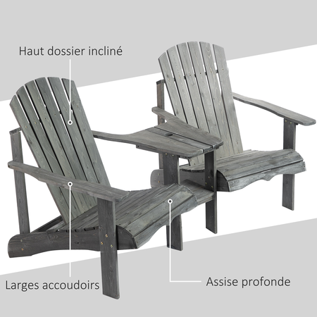 Fauteuils de jardin Adirondack avec table basse sapin gris