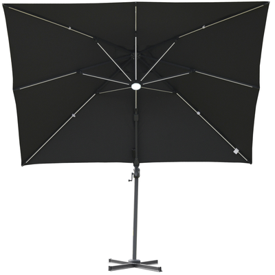 Parasol déporté LED carré inclinable pivotant 360°