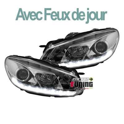 PHARES FEUX AVANTS AVEC LED DE JOUR DIURNES DRL CHROME VOLKSWAGEN VW GOLF 6 (00747)
