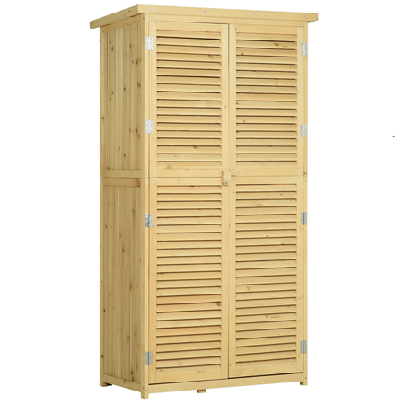 Armoire de jardin portes persiennes 2 étagères bois pin