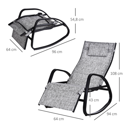 Chaise longue à bascule pliable dossier inclinable réglable métal textilène gris chiné