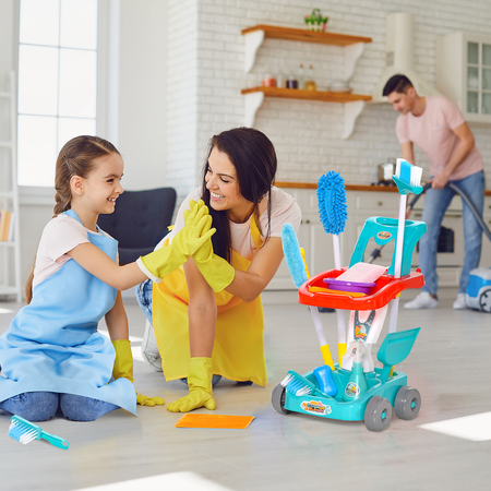 Jeu d'imitation chariot de nettoyage enfant avec accessoires