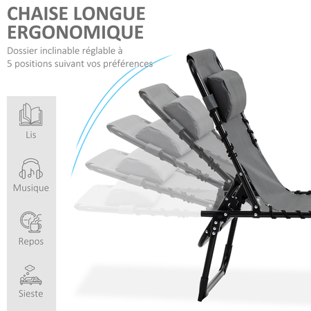 Transat pliable portable dossier réglable acier textilène