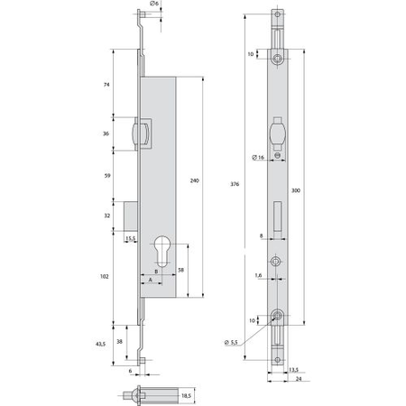 Serrure 3 points pêne dormant à rouleau coffre de 45mm pour tringle plate - STREMLER - 2274.45.TI24