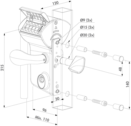 Serrure pour portail battant VINCI tube 40-60mm finition argent - LOCINOX - LMKQ4040 V2L ZILV