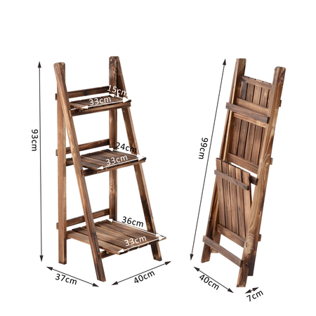 Etagère échelle à fleurs 3 niveaux pliable bois de sapin 40 x 37 x 93 cm charge max. 40 Kg - OUTSUNNY