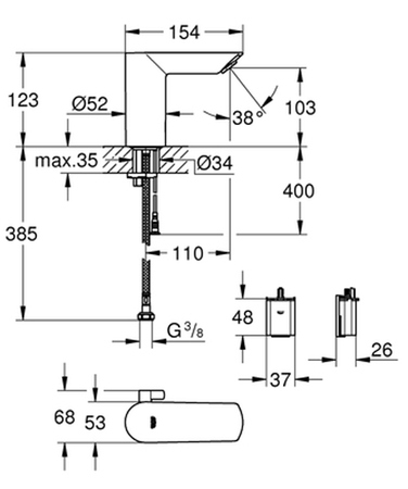 Mitigeur de lavabo BAU COSMOPOLITAN E infrarouge 1/2'' avec limiteur de température - GROHE - 36451000