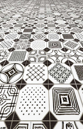 WORLD PARKS VONDEL - Carrelage avec petits motifs mosaïques blanc et noir