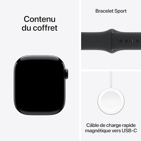 Apple Watch Series 10 GPS, 41 mm Boîtier en Aluminium, Bracelet Sport, Écran Always-On Retina, Capteur de Fréquence Cardiaque, Oxymètre, Détection de Chute, Étanche